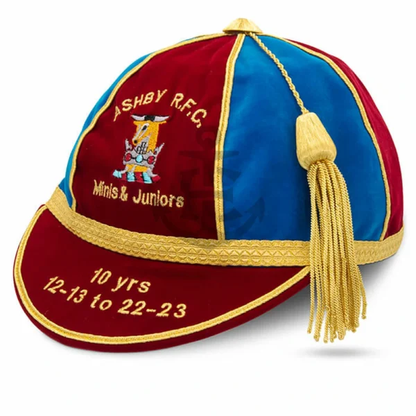 Rugby Caps Honours Caps Red Blue with Gold Braid Tassel
